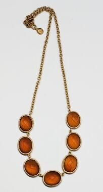Michael Vincent Michaud Faceted Orange Glass Matte Gold Tone Statement Necklace
